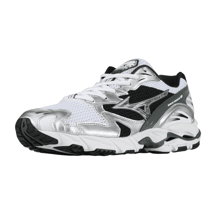Mizuno Wave Rider 10 White Black Silver Angle 0