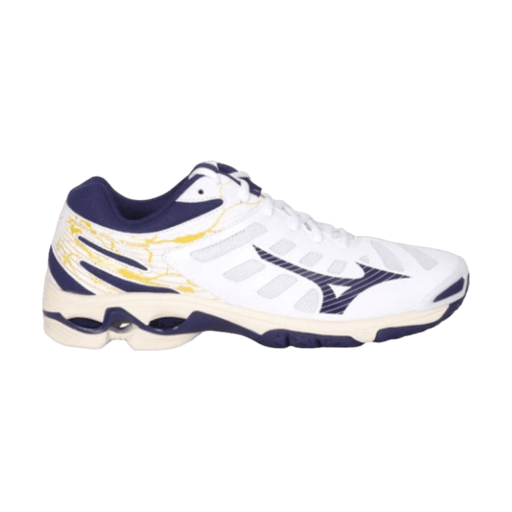 Mizuno Wave Voltage White Navy Angle 0