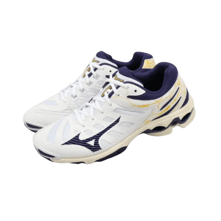 Mizuno Wave Voltage White Navy Angle 1