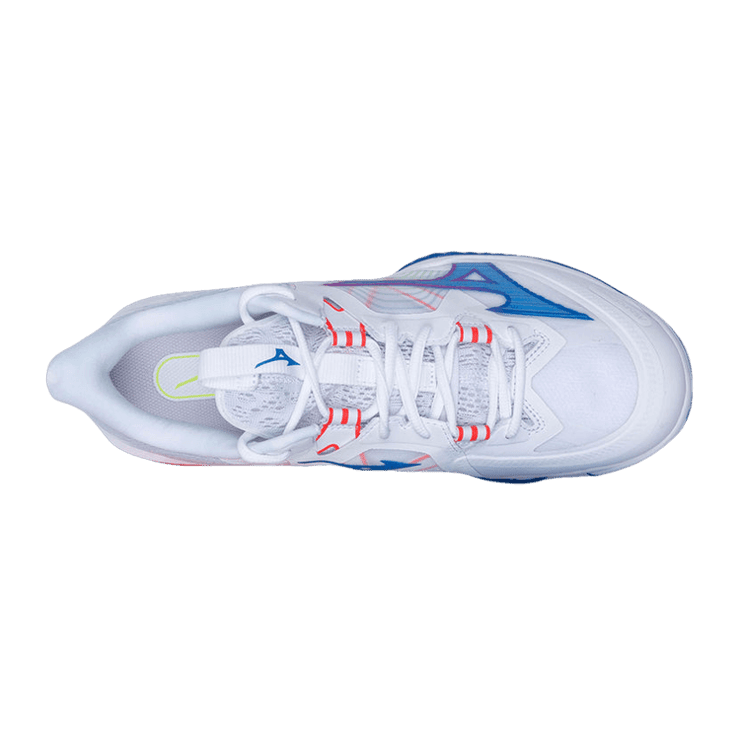 Mizuno Wave Claw Neo White Blue Red Angle 1