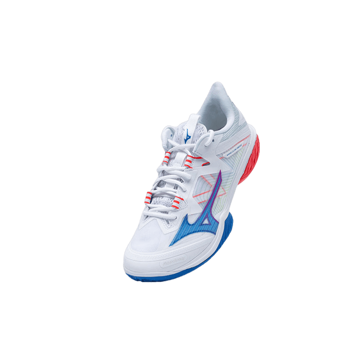 Mizuno Wave Claw Neo White Blue Red Angle 2