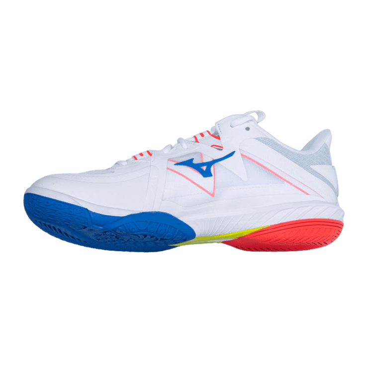 Mizuno Wave Claw Neo White Blue Red Angle 3