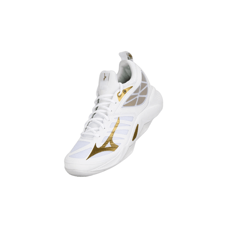 Mizuno Wave Dimension Volleyball White Gold Angle 0