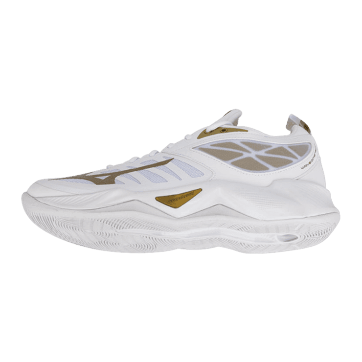 Mizuno Wave Dimension Volleyball White Gold Angle 3