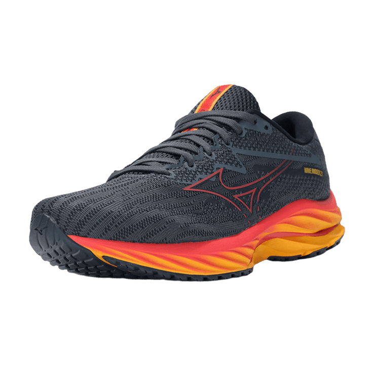 Mizuno Wave Rider 27 Black Orange Angle 0