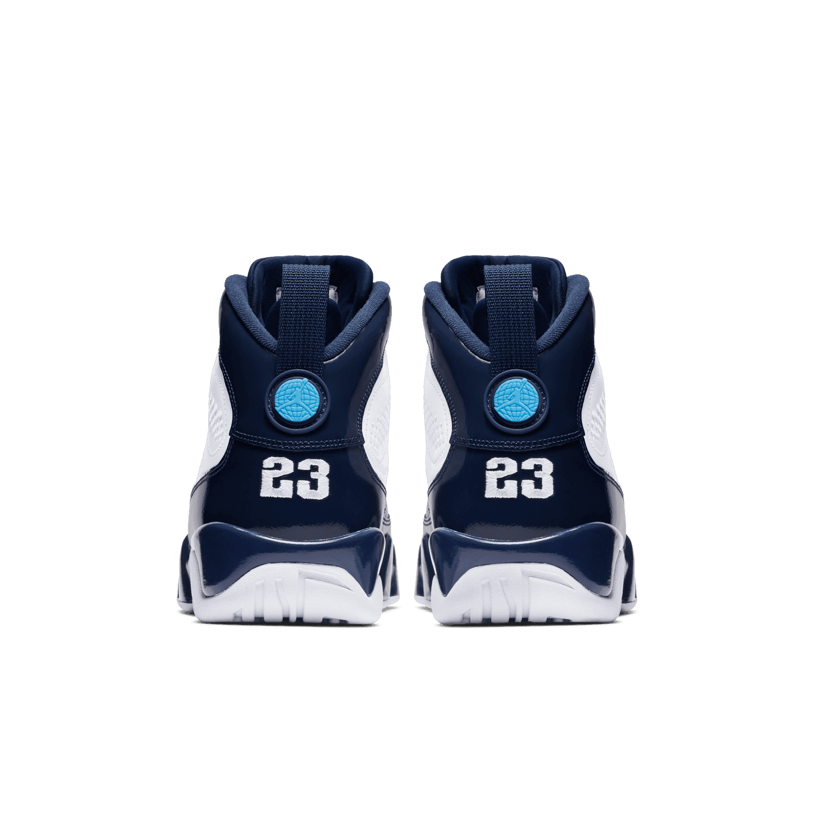 white and navy blue jordan 9