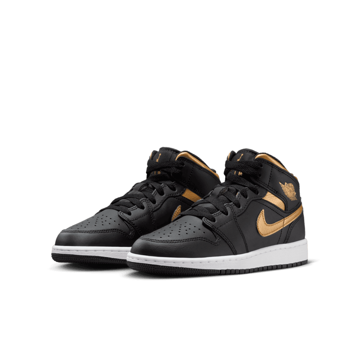 Air Jordan 1 Mid 'Black Metallic Gold' (GS) Angle 2
