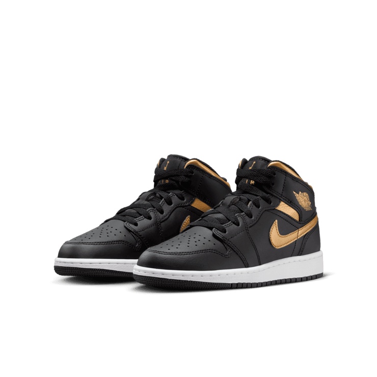 Air Jordan 1 Mid  'Black Metallic Gold' (GS) Angle 2