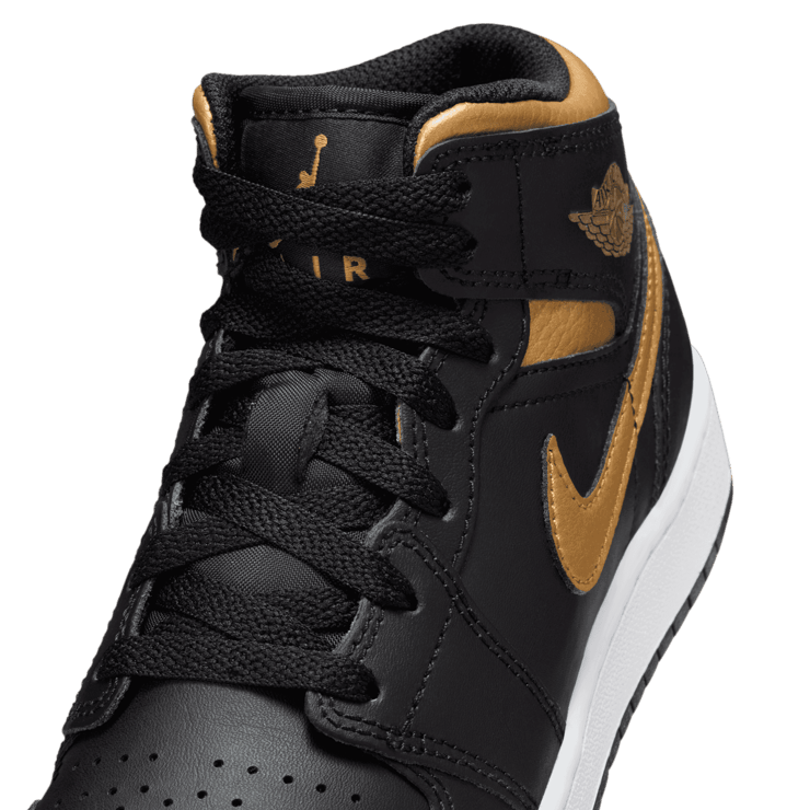 Air Jordan 1 Mid 'Black Metallic Gold' (GS) Angle 4