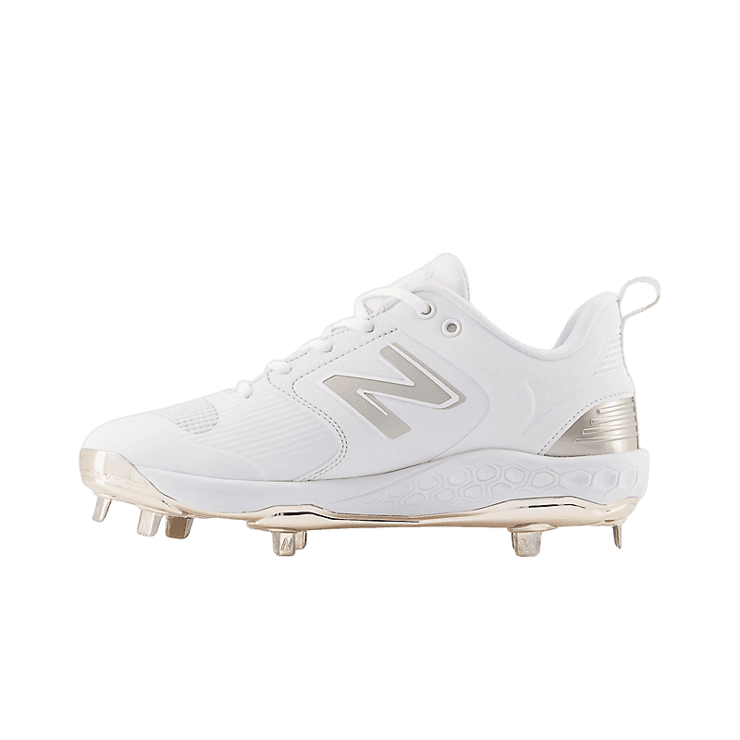New Balance Fresh Foam X Velo v3 Champagne Metallic Softball White Brown (W) Angle 0