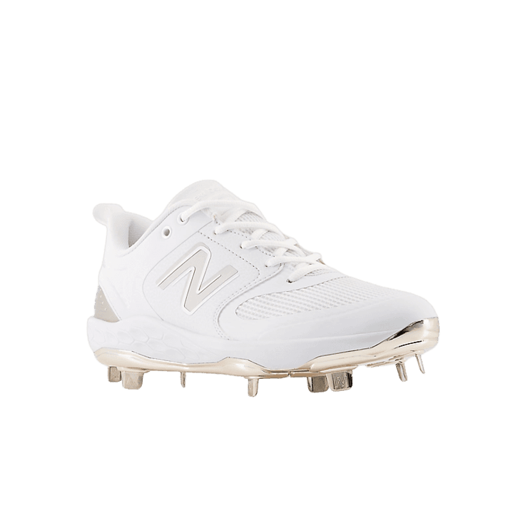 New Balance Fresh Foam X Velo v3 Champagne Metallic Softball White Brown (W) Angle 2