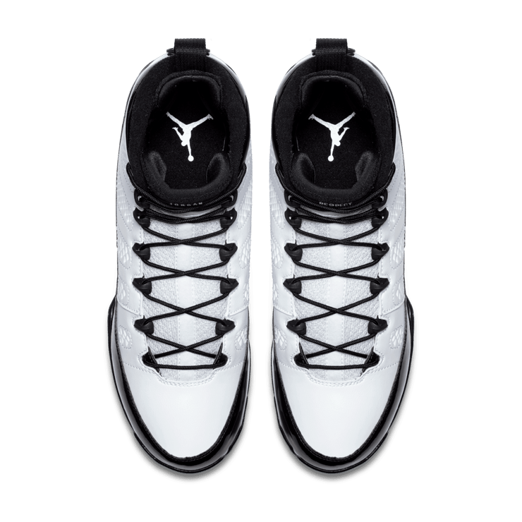 Jordan 9 Retro MCS Cleat RE2PECT White Black Angle 1
