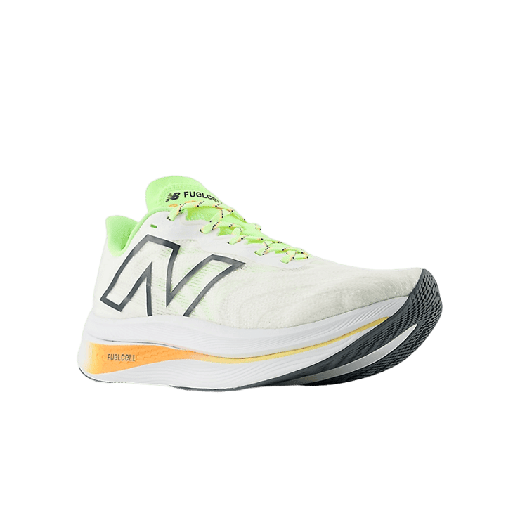 New Balance FuelCell SuperComp Trainer v2 White Green Orange Angle 2