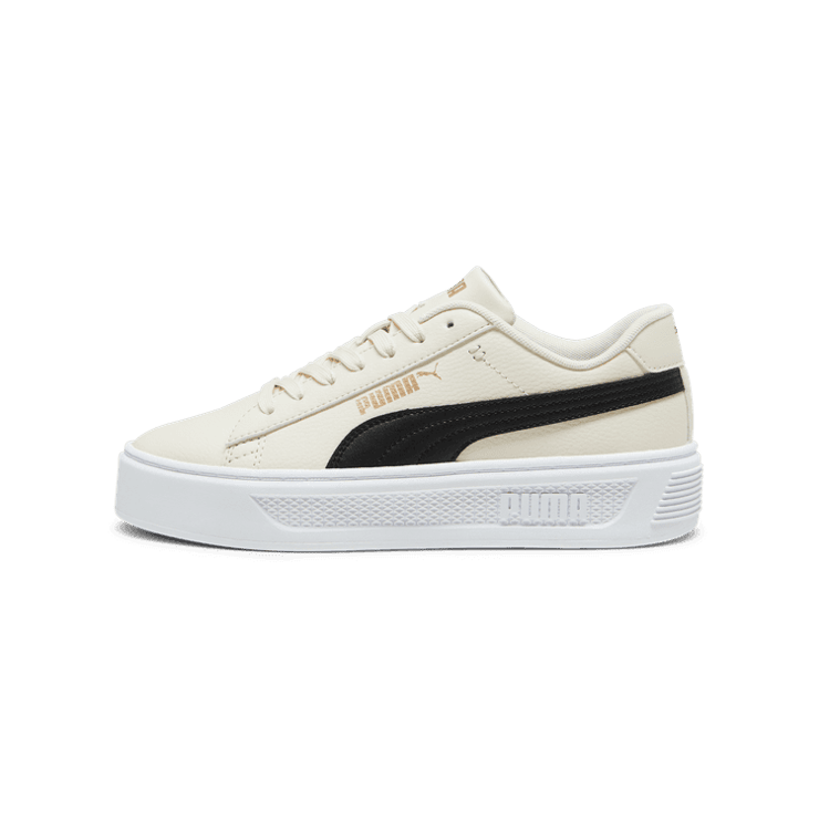 PUMA Smash Platform v3 Sneakers in Alpine Snow/Black/Gold Angle 1