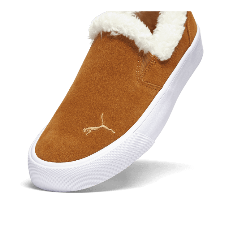 PUMA Bari Comfort Sherpa Slip-On in Desert Tan/Whisper White Angle 2