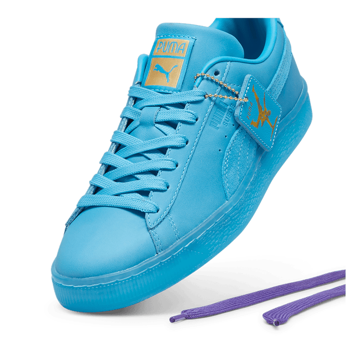 PUMA PLAY LOUD Suede Sneakers in Speed Blue/Gold Angle 2