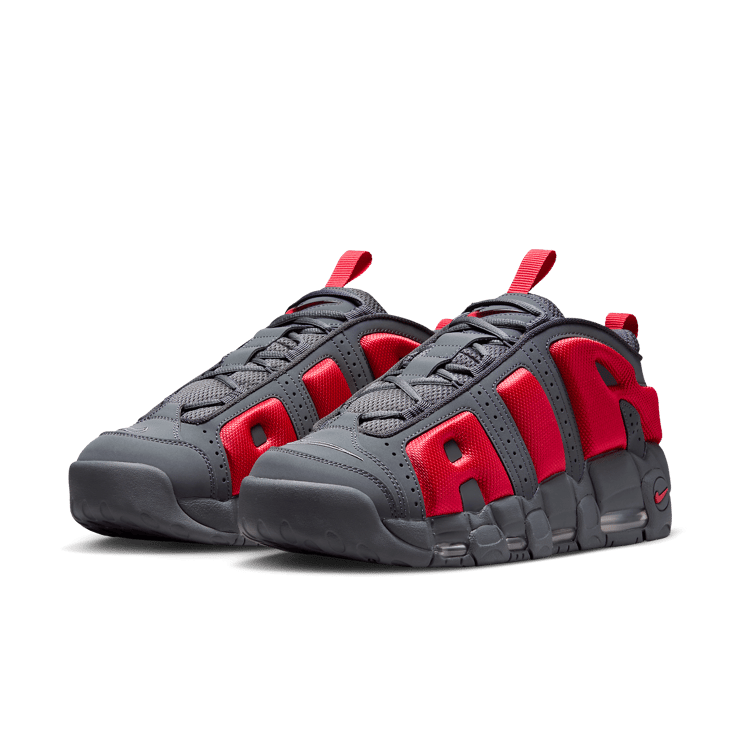 Nike Air More Uptempo Low Dark Grey Light Crimson Angle 2
