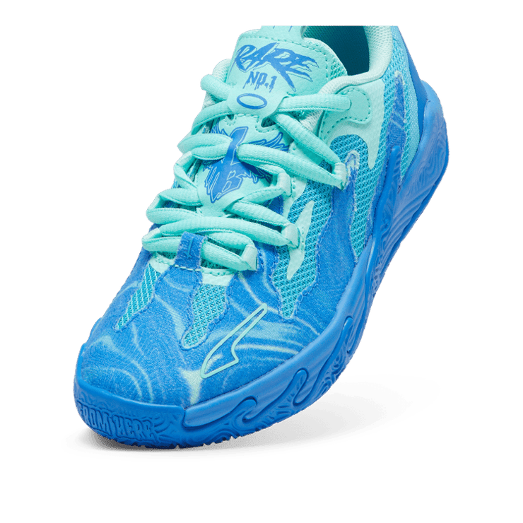 PUMA x LAMELO BALL MB.03 Lo Team Basketball in Hyperlink Blue/Bright Aqua/Electric Peppermint (PS) Angle 2