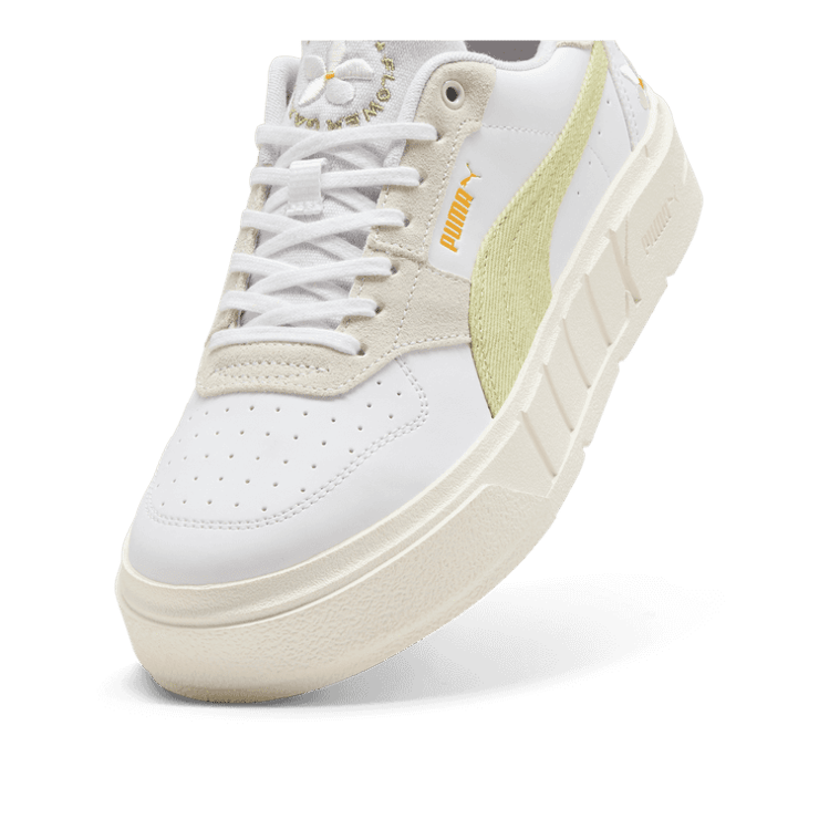 PUMA Cali Court Embroidery Sneakers Women in Pistachio Green/Warm White Angle 2
