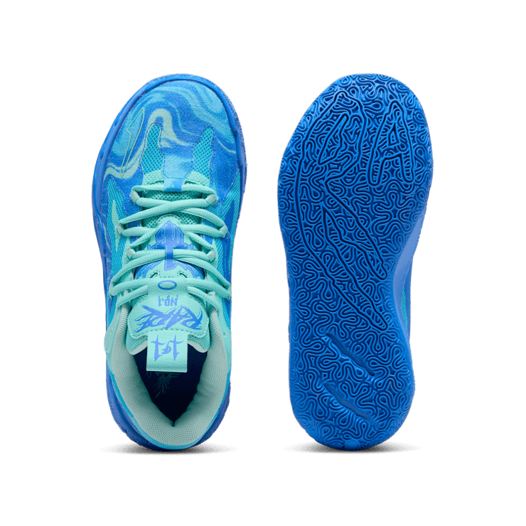 PUMA x LAMELO BALL MB.03 Lo Team Basketball in Hyperlink Blue/Bright Aqua/Electric Peppermint (GS) Angle 0