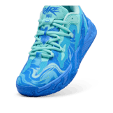PUMA x LAMELO BALL MB.03 Lo Team Basketball in Hyperlink Blue/Bright Aqua/Electric Peppermint (GS) Angle 2