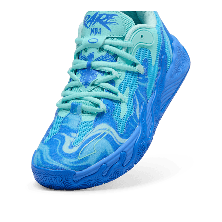 PUMA x LAMELO BALL MB.03 Lo Team Basketball in Hyperlink Blue/Bright Aqua/Electric Peppermint (GS) Angle 2