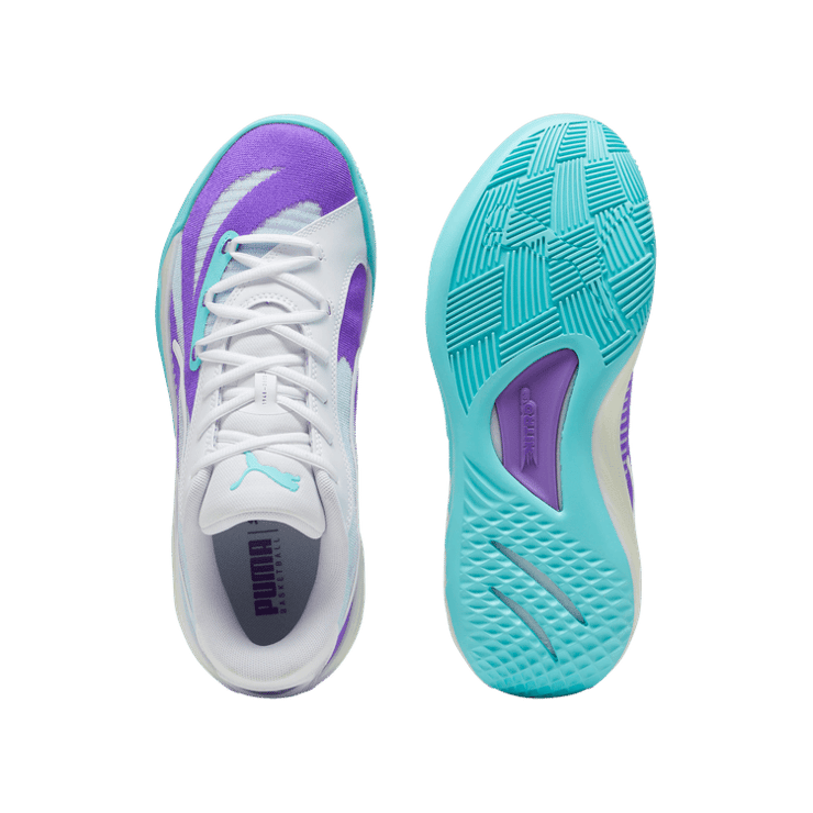 PUMA All Pro NITROâ¢ Basketball in Deep Aqua/Purple Glimmer Angle 0