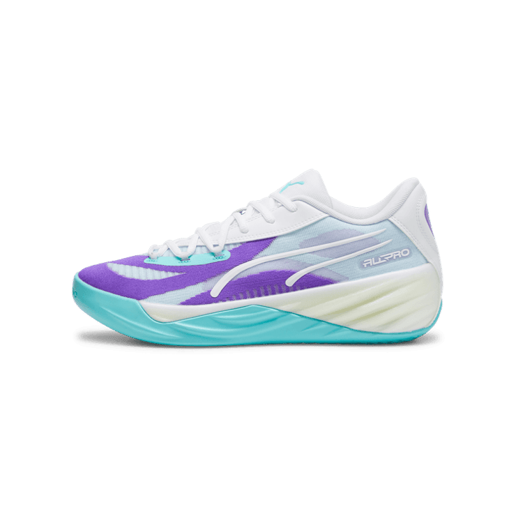 PUMA All Pro NITROâ¢ Basketball in Deep Aqua/Purple Glimmer Angle 1