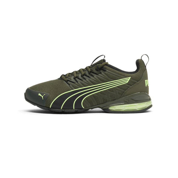 PUMA Voltaic Evo Wide in Dark Olive/Fizzy Apple Angle 1
