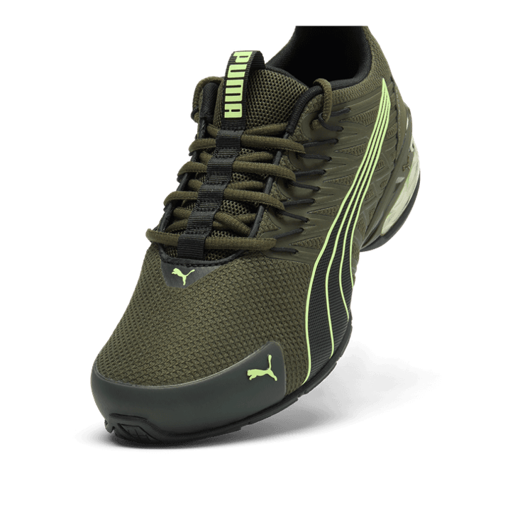 PUMA Voltaic Evo Wide in Dark Olive/Fizzy Apple Angle 2