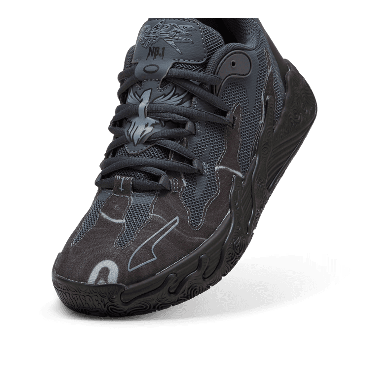 PUMA x LAMELO BALL MB.03 Lo Team Basketball in Black/Strong Grey (GS) Angle 2