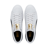 PUMA Clyde Core Foil Sneakers in White/Black/Team Gold Angle 2