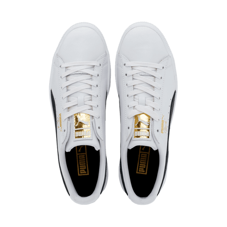 PUMA Clyde Core Foil Sneakers in White/Black/Team Gold Angle 2