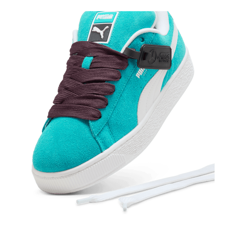 PUMA Mercedes-AMG Petronas F1® Suede XL Sneakers in Sheen Green/White Angle 2