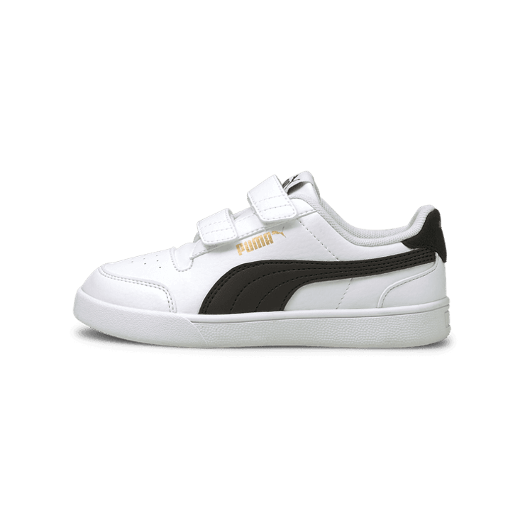 PUMA Shuffle Sneakers in White/Black/Team Gold (PS) Angle 1