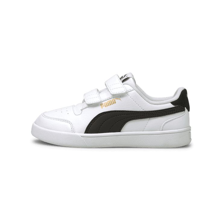 PUMA Shuffle Sneakers in White/Black/Team Gold (PS) Angle 1