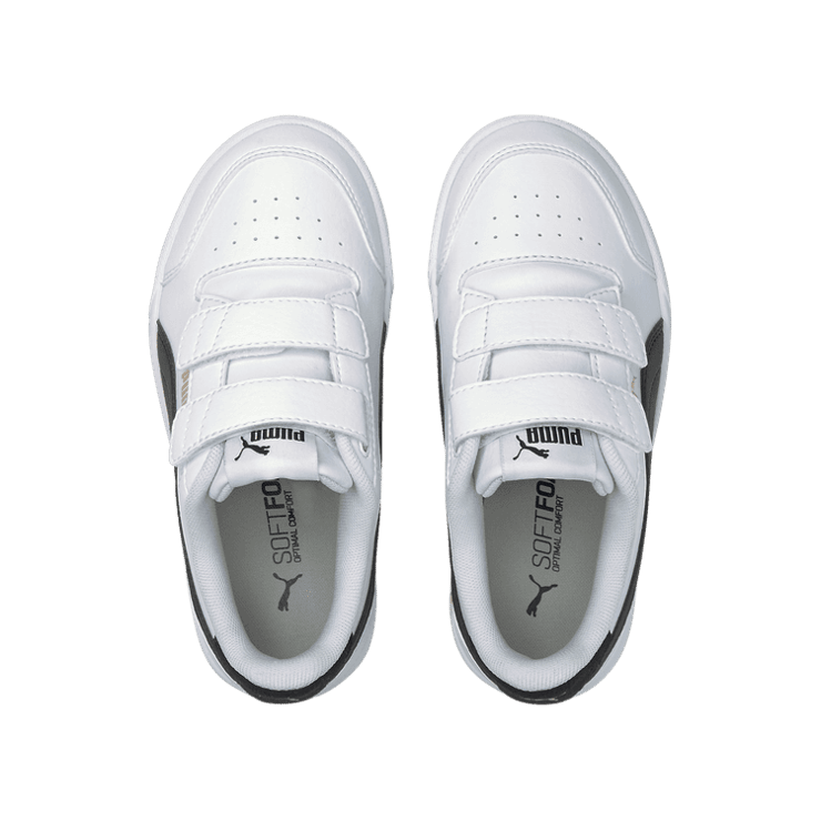 PUMA Shuffle Sneakers in White/Black/Team Gold (PS) Angle 2