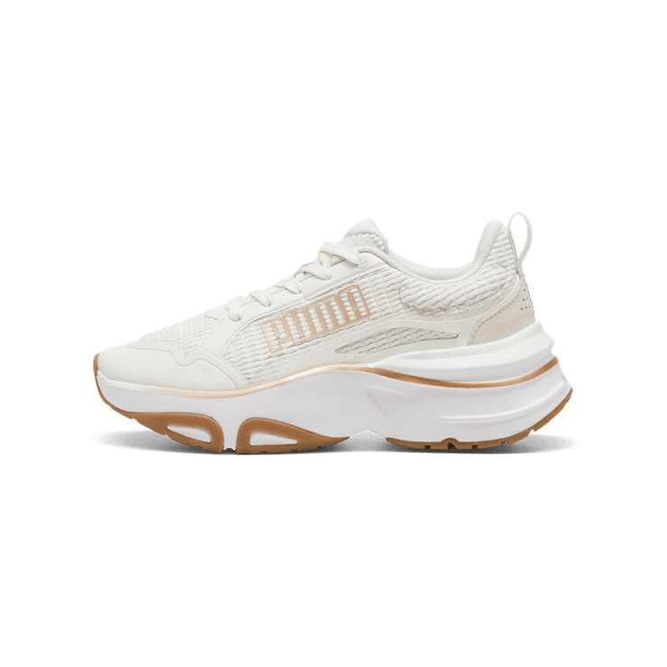 PUMA SOFTRIDE Divine Women in Vapor Grey/Gold/Gum Angle 1