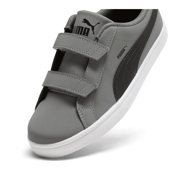 PUMA Smash Vulc ' Trainers in Steel Grey/Black/White (GS) Angle 2