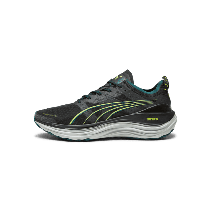 PUMA ForeverRun NITRO⢠WTR in Black/Malachite/Yellow Burst Angle 1