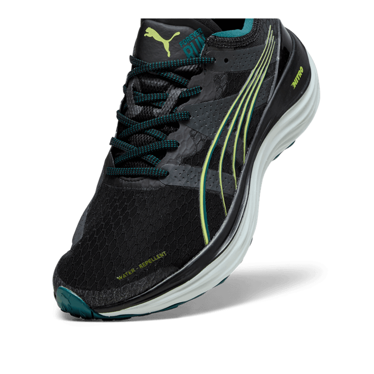 PUMA ForeverRun NITRO⢠WTR in Black/Malachite/Yellow Burst Angle 2