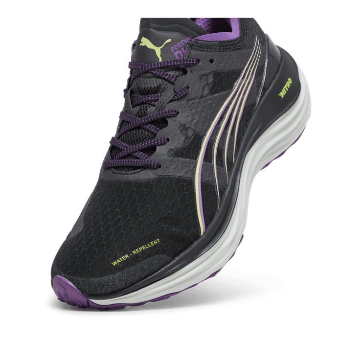 PUMA ForeverRun NITROâ¢ WTR in Black/Purple Pop/Yellow Burst Angle 2