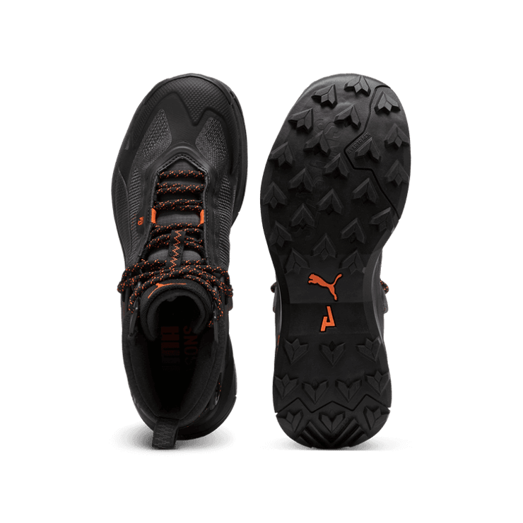 PUMA SEASONS Explore NITROâ¢ Mid GORE-TEX Hiking in Black/Midnight Plum/Flame Flicker Angle 0