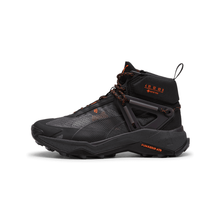 PUMA SEASONS Explore NITROâ¢ Mid GORE-TEX Hiking in Black/Midnight Plum/Flame Flicker Angle 1