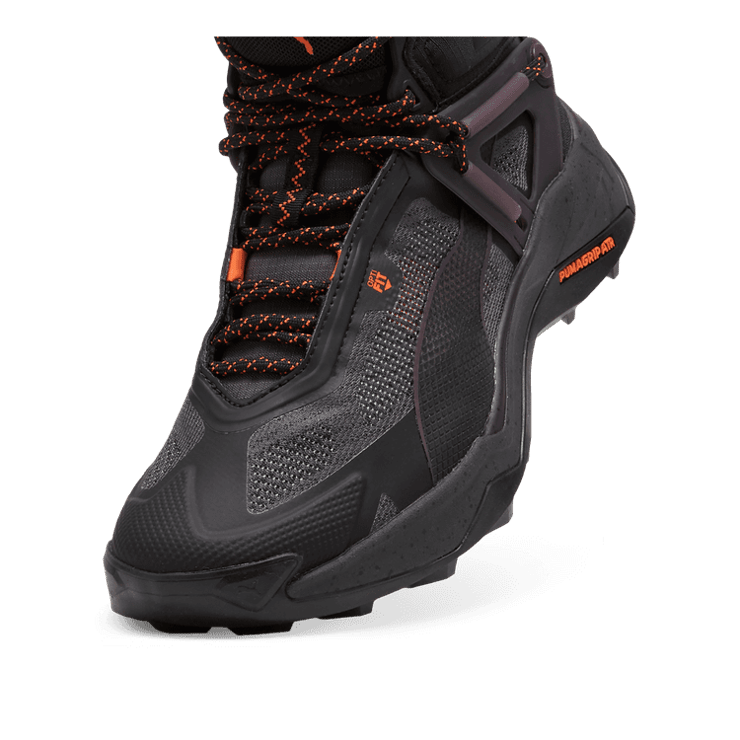 PUMA SEASONS Explore NITROâ¢ Mid GORE-TEX Hiking in Black/Midnight Plum/Flame Flicker Angle 2
