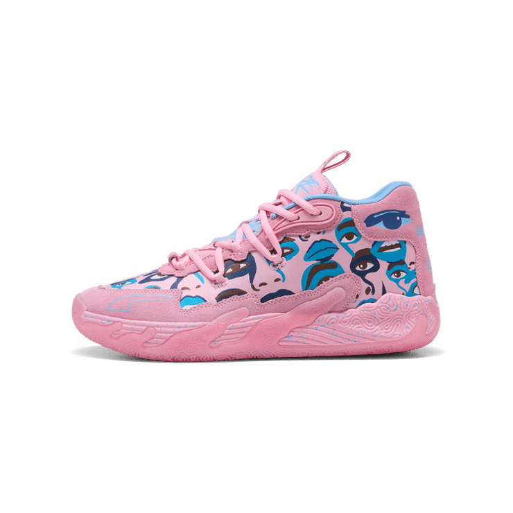PUMA x LAMELO BALL x KIDSUPER MB.03 Basketball in Pink Lilac/Team Light Blue Angle 1