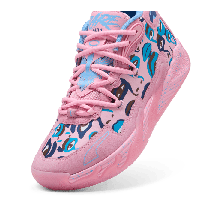 PUMA x LAMELO BALL x KIDSUPER MB.03 Basketball in Pink Lilac/Team Light Blue Angle 2