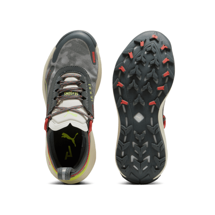 PUMA SEASONS Voyage NITRO⢠3 in Mineral Grey/Active Red/Lime Pow Angle 0