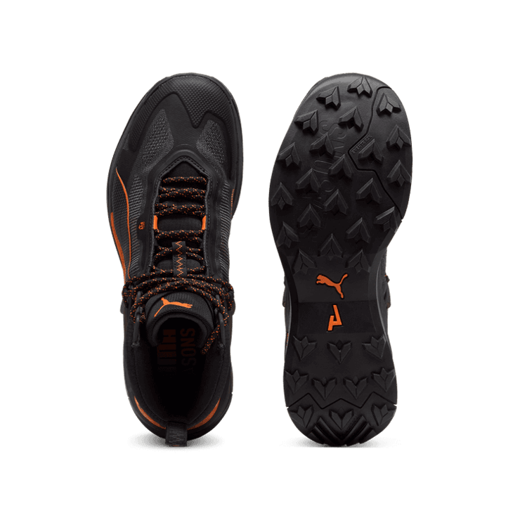 PUMA SEASONS Explore NITROâ¢ Mid GORE-TEX Hiking in Black/Grey Skies/Flame Flicker Angle 0