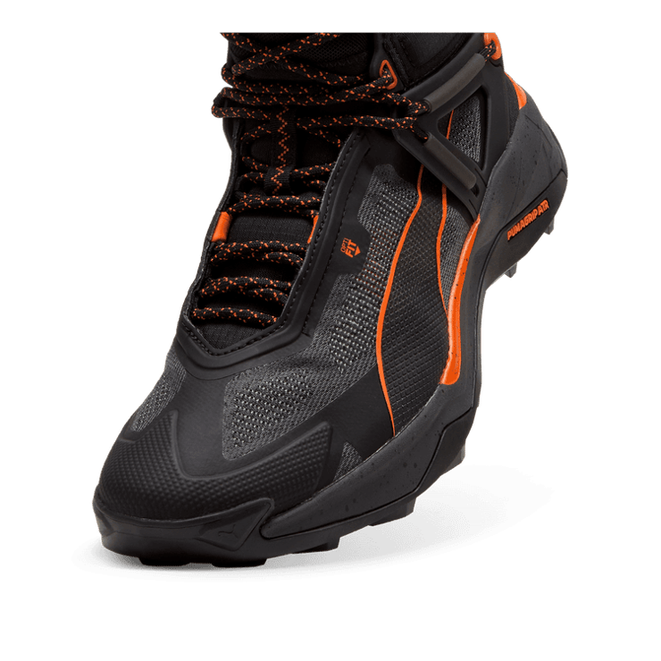 PUMA SEASONS Explore NITROâ¢ Mid GORE-TEX Hiking in Black/Grey Skies/Flame Flicker Angle 2